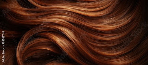 Close-up of smooth, shiny, wavy auburn hair with highlights.