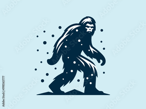 Yetty, bigfoot walking. simple vector isolated illustration, emblem, logo, sign. Monochrome, blue color photo