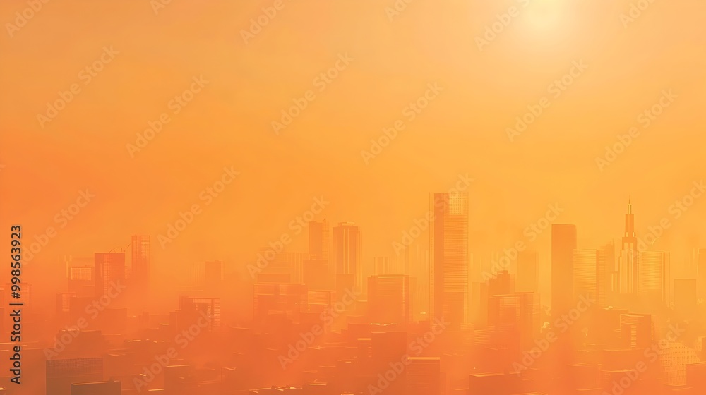Fototapeta premium Smog Obscured City Skyline Distorted by Heatwaves Global Warming Concept