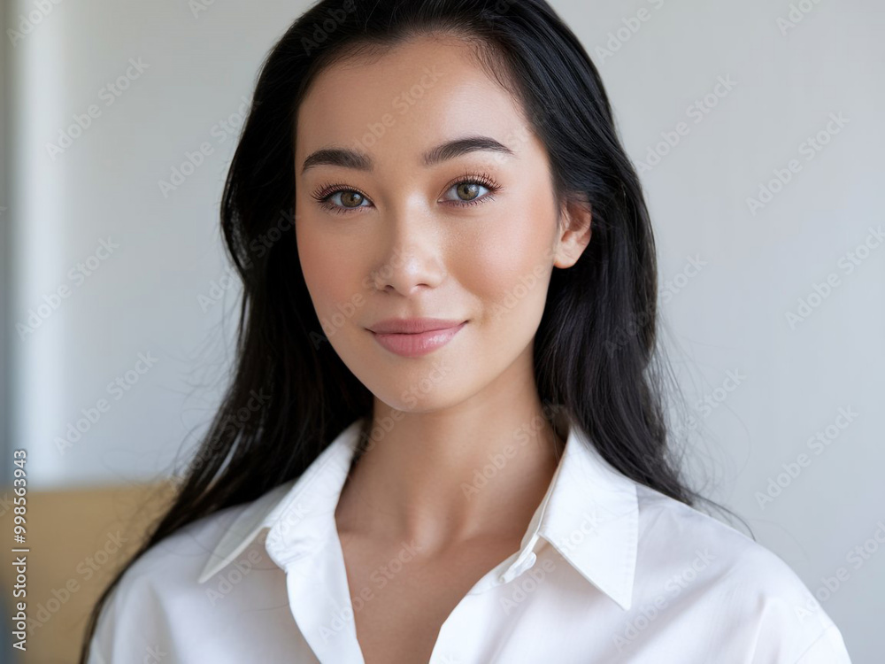 A beauty portrait of a beautiful woman with light makeup. She is posing for an advertising campaign for an anti-aging skincare product. A beauty portrait of a beautiful woman with light makeup. She is posing for an advertising campaign for an anti-aging skincare product.