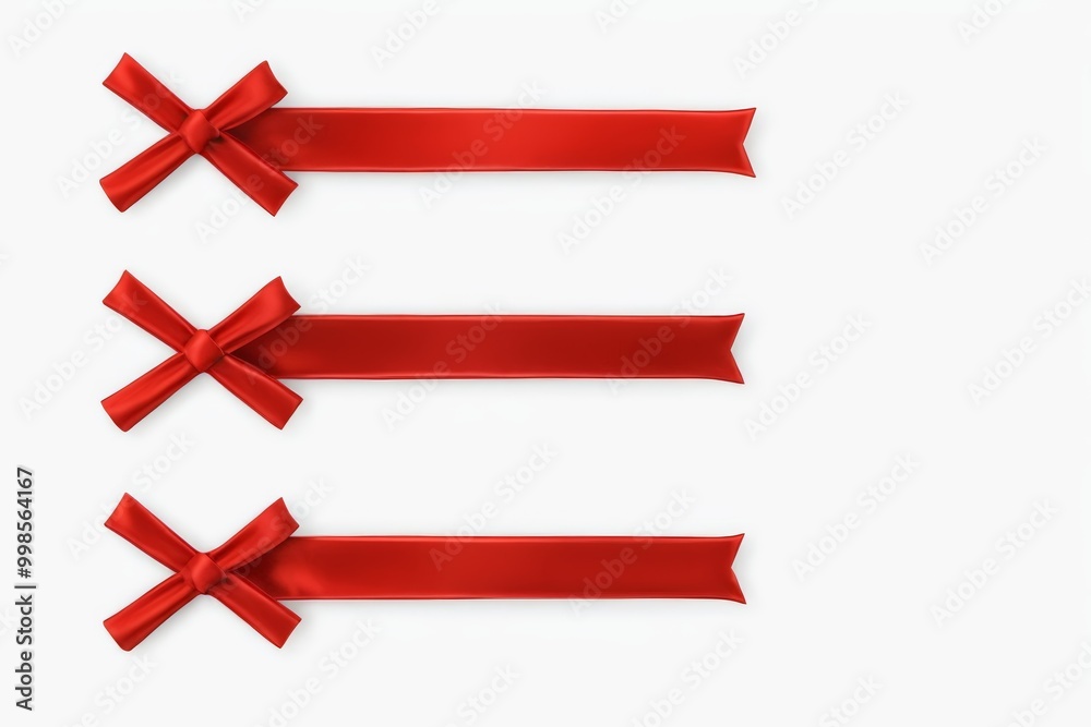 three red ribbons with bows on a white background three red ribbons with bows on a white background