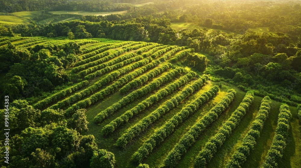 An aerial view of a large reforestation project, highlighting rows of newly planted trees in a vibrant green landscape, demonstrating the impact of environmental restoration. An aerial view of a large reforestation project, highlighting rows of newly planted trees in a vibrant green landscape, demonstrating the impact of environmental restoration.