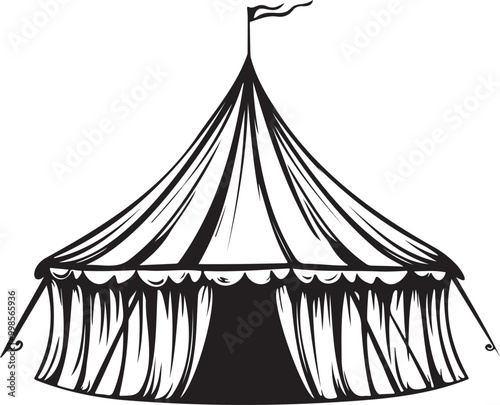 Classic Circus Tent Silhouette Vector in Black and White