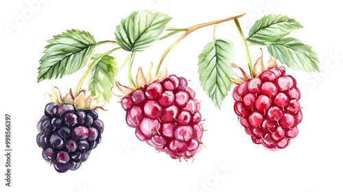 Watercolor raspberry and blackBerry isolated. Pattern. Botanical illustration. 