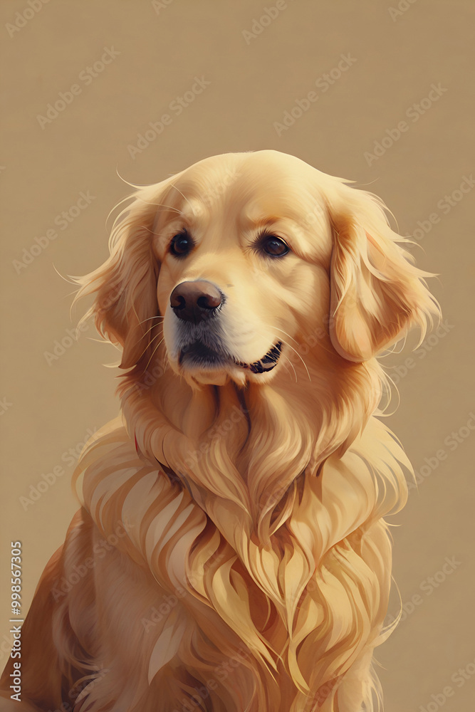 illustration digital painting style, Golden Retriever illustration digital painting style, Golden Retriever