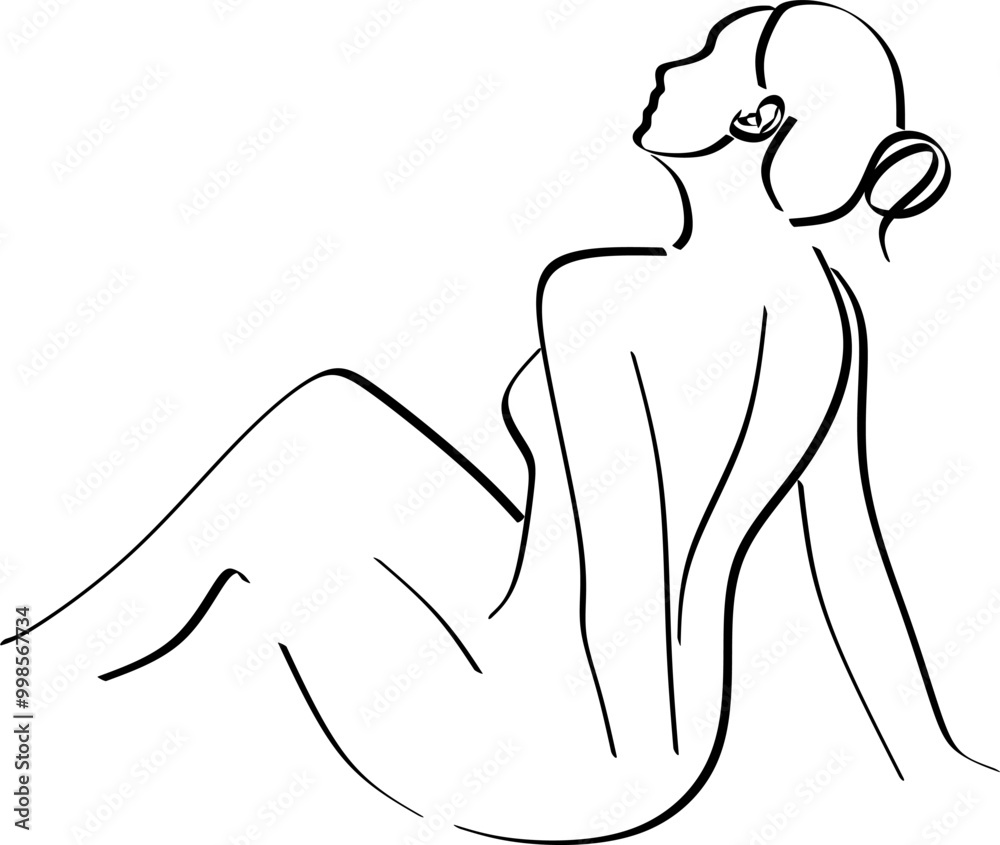 Vector fashion illustration of female body in trendy linear style. Elegant art. For posters, tattoos, lingerie store logos. Hand drawn Vector fashion illustration of female body in trendy linear style. Elegant art. For posters, tattoos, lingerie store logos. Hand drawn