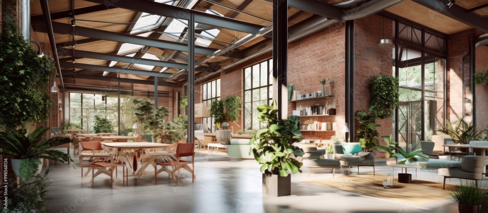 Modern Industrial Interior Design with Lush Greenery Modern Industrial Interior Design with Lush Greenery