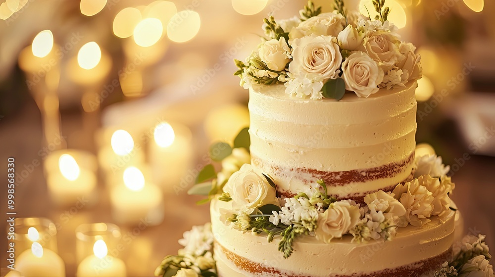 Elegant Wedding Cake with Fresh Floral Adornments Elegant Wedding Cake with Fresh Floral Adornments