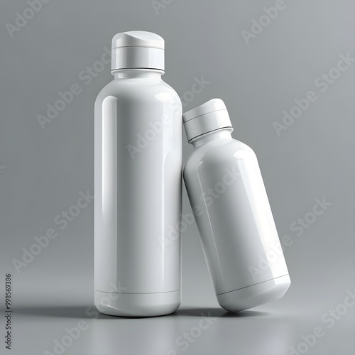 white plastic bottle grey background 4K