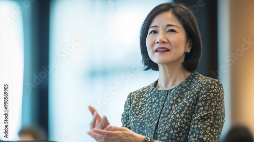 Portrait of a senior woman, a successful senior female CEO, Asian, Keynote speaker.