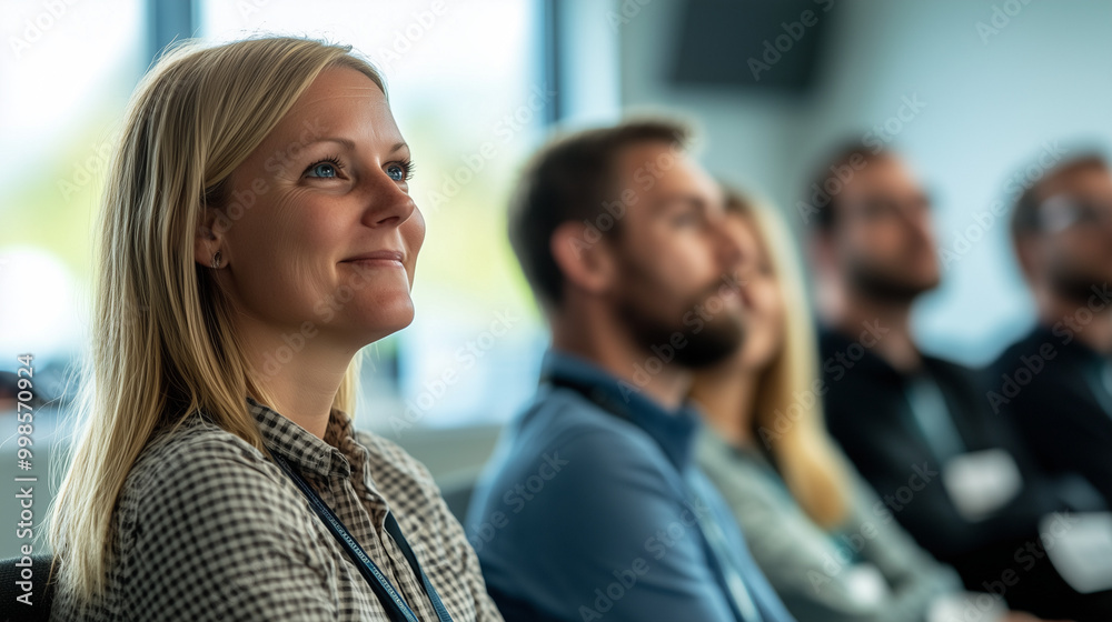 People at a Conference, Smiling and Focused People at a Conference, Smiling and Focused