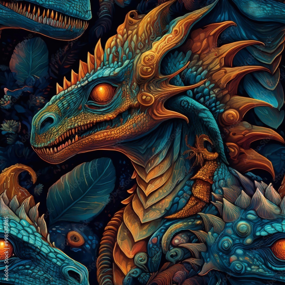custom made wallpaper toronto digitalDinosaur face, dragons are in the forest, vertical pattern