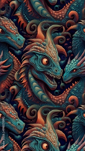 Wallpaper Mural Dinosaur face, dragons are in the forest, vertical pattern Torontodigital.ca