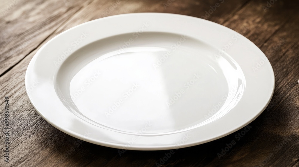 Empty White Plate on Wooden Table: Minimalist Food Photography Empty White Plate on Wooden Table: Minimalist Food Photography