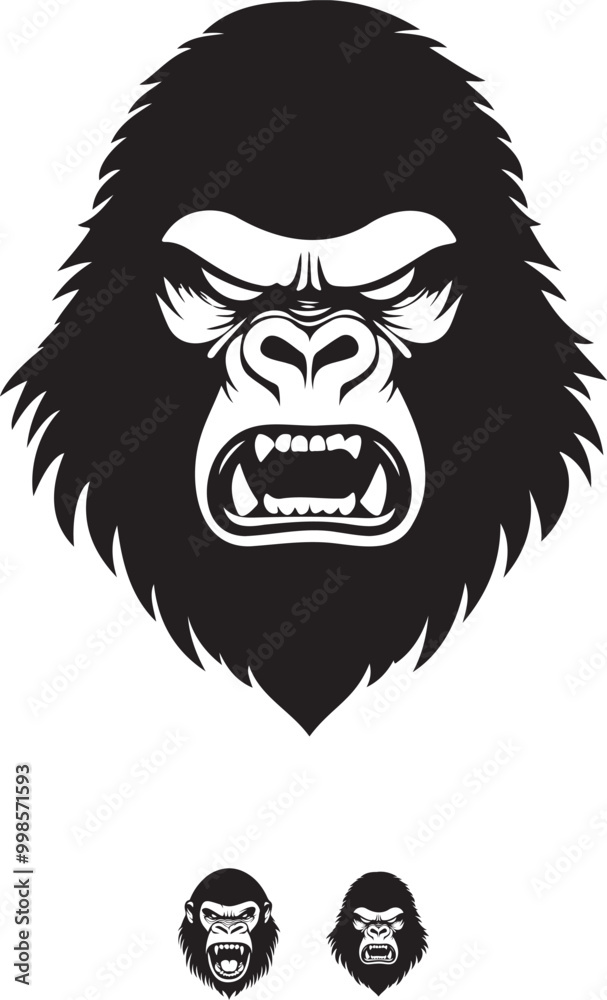Fototapeta premium Minimalistic Gorilla Face Vector Logo in Black and White