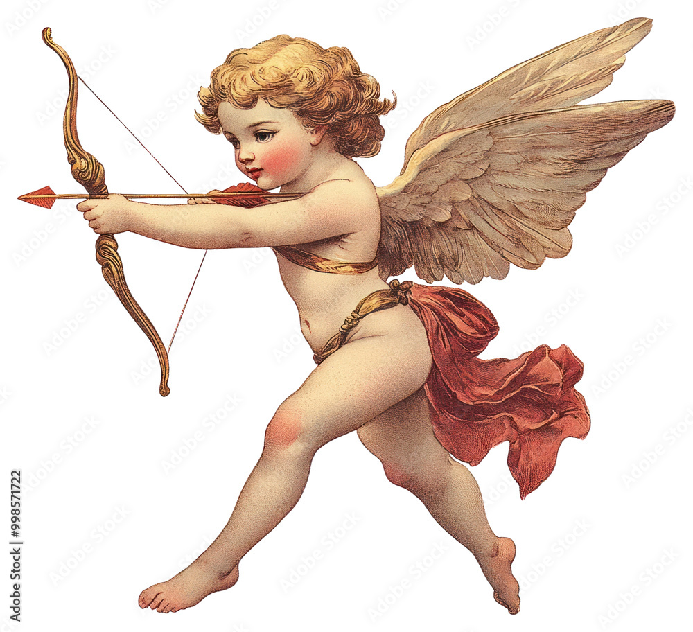 PNG Cupid flying with bow and arrow cupid illustration vintage. PNG Cupid flying with bow and arrow cupid illustration vintage.