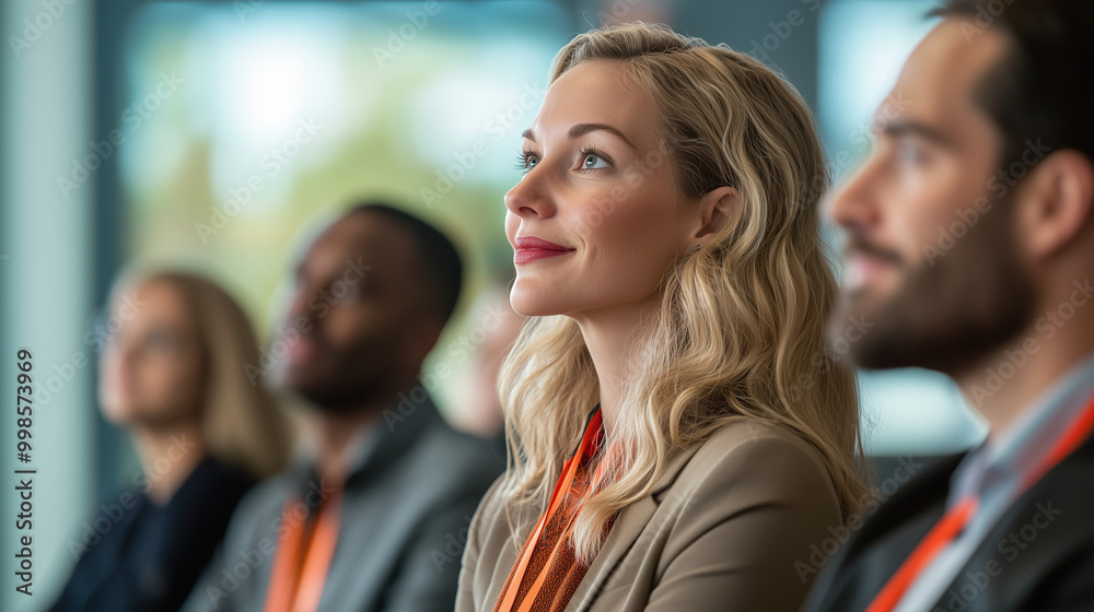 People at a conference, focusing intently on presentations and discussions in a professional environment.