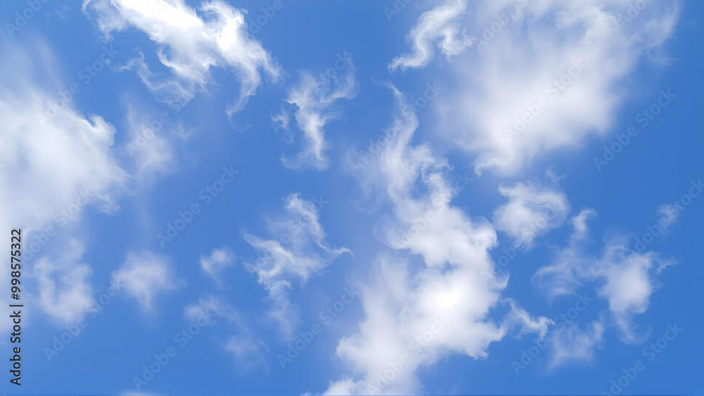 Light white clouds scattered in a blue summer sky, Generative AI Light white clouds scattered in a blue summer sky, Generative AI