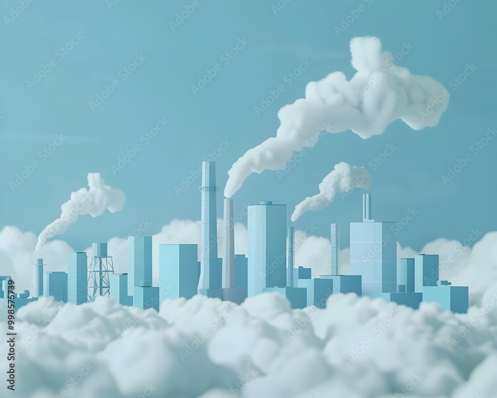 Fototapeta premium Surreal Cityscape with Increasing Carbon Dioxide Emissions Illustrating Global Warming Crisis