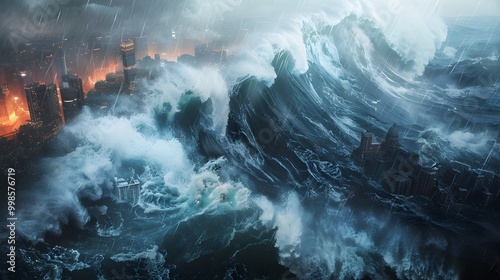 Apocalyptic Megastorm Consuming Coastal City in Dramatic Oceanic Disaster