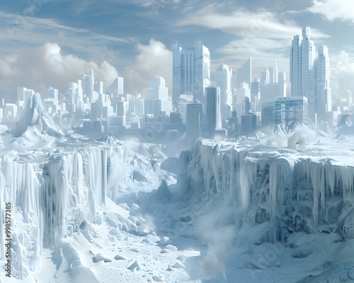Frozen Metropolis in the Grips of a New Ice Age with Survivors Scavenging for Warmth and Resources