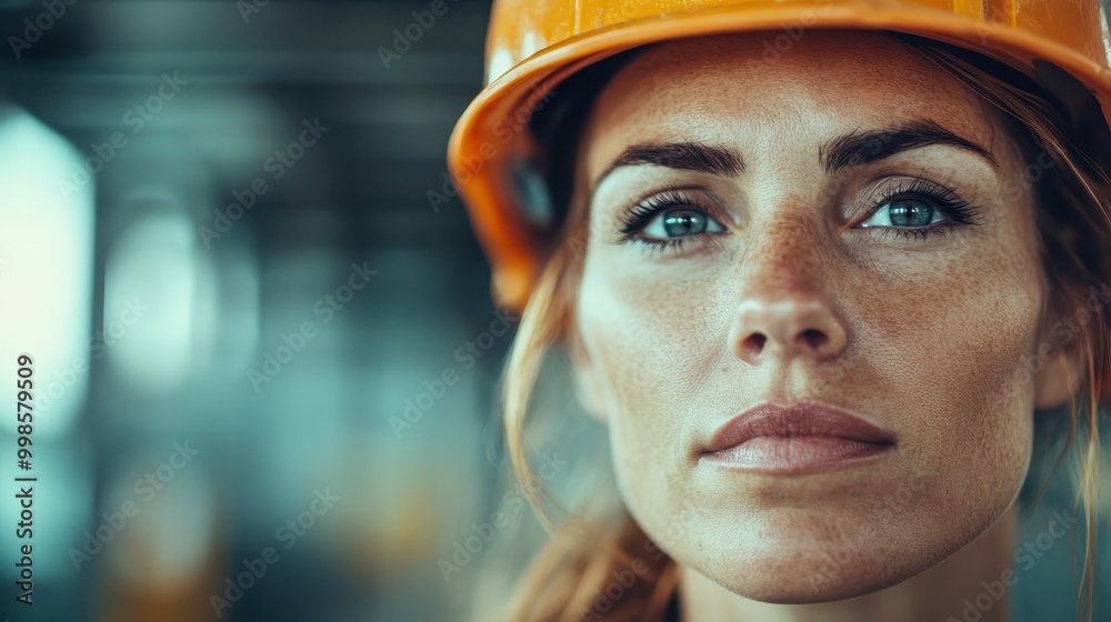 A close-up portrait of a focused woman wearing a yellow hard hat exuding seriousness, captured in an industrial setting, symbolizing resilience and dedication. A close-up portrait of a focused woman wearing a yellow hard hat exuding seriousness, captured in an industrial setting, symbolizing resilience and dedication.