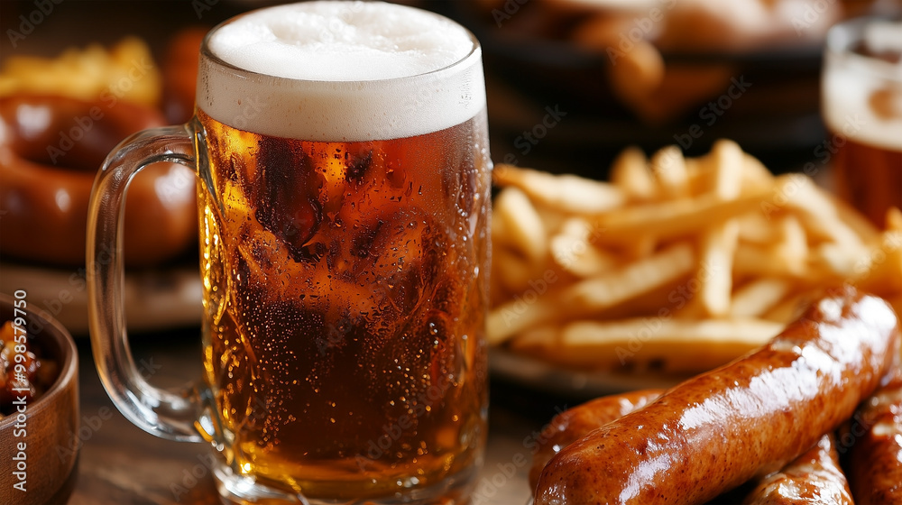 A glass of beer is on a table with other food items A glass of beer is on a table with other food items
