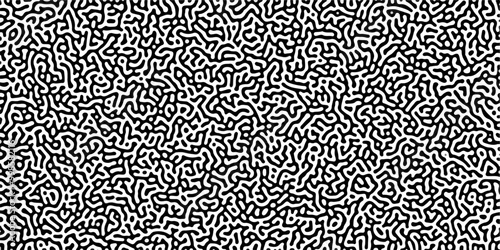 Turing reaction diffusion monochrome seamless pattern with chaotic motion .Linear design with biological shapes. Organic lines in memphis. abstract turing organic wallpaper background .	