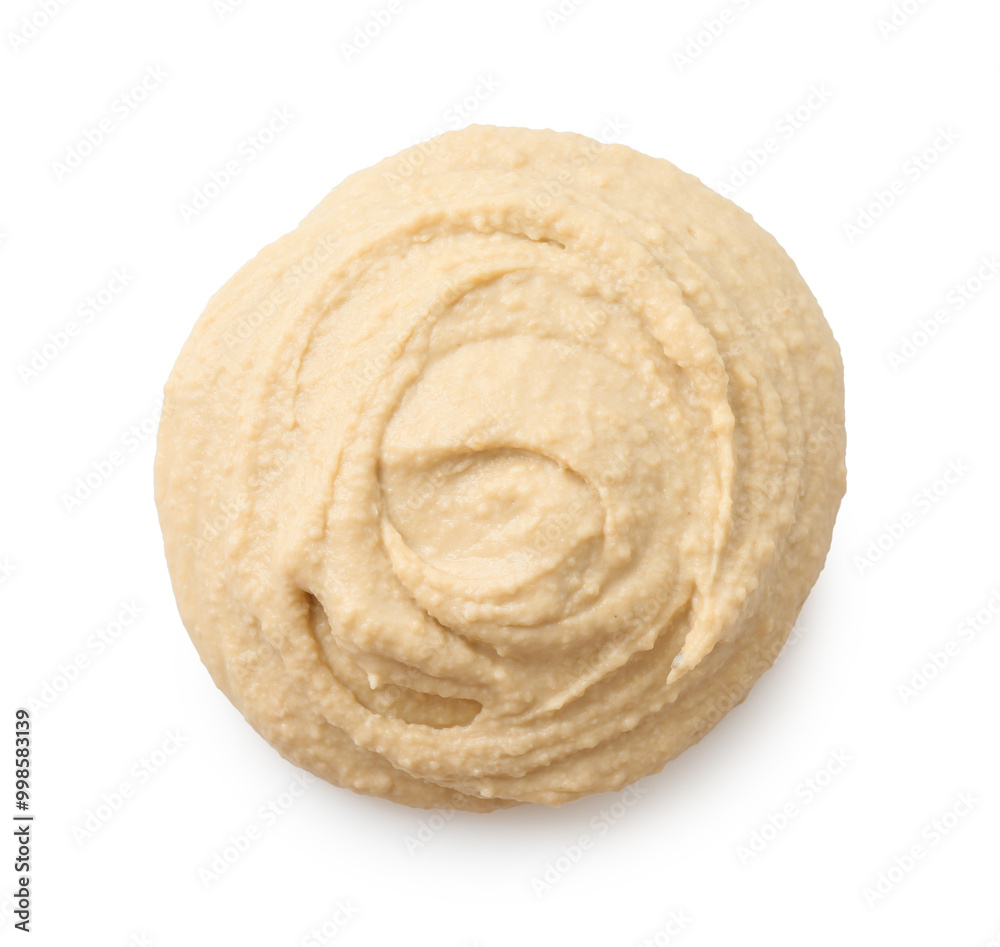 Sample of delicious hummus isolated on white, top view Sample of delicious hummus isolated on white, top view