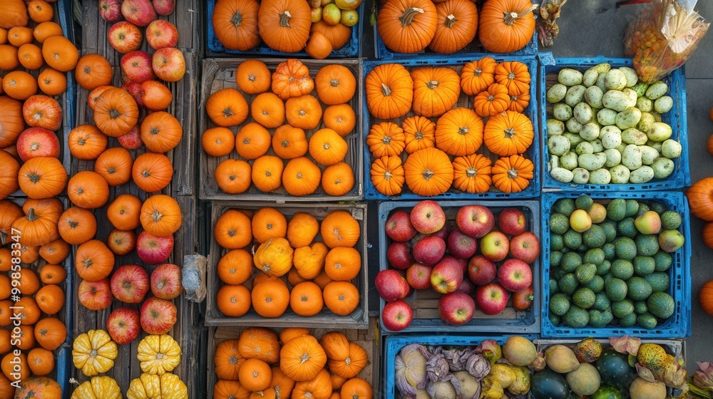 autumn market full of pumpkins, apples, and other seasonal produce autumn market full of pumpkins, apples, and other seasonal produce