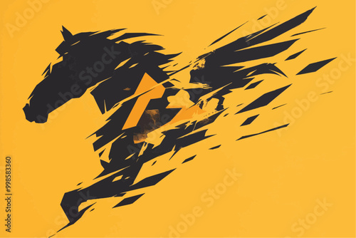 Horse Silhouette Logo on Yellow Background - Powerful and Elegant Design photo