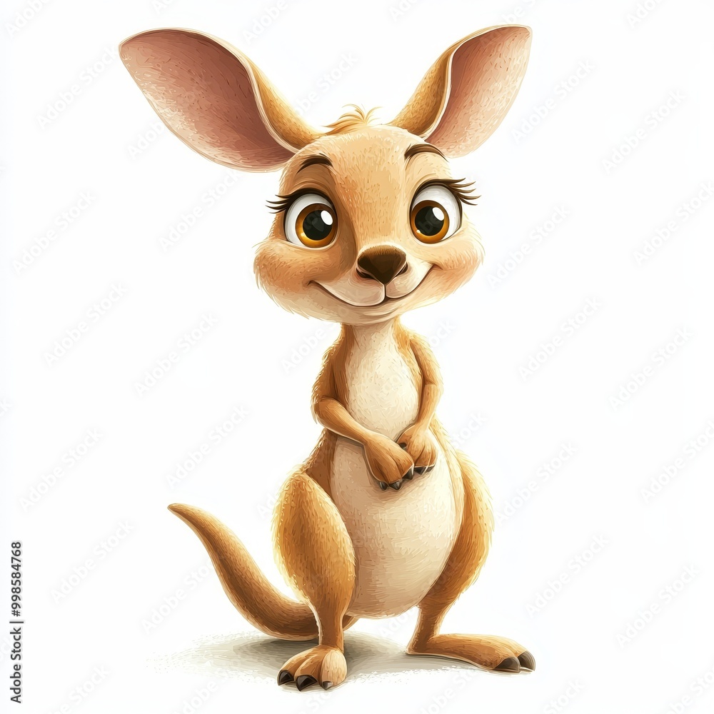 Cute Kangaroo Standing on Two Legs with Big Head