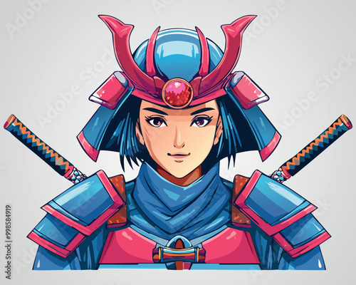 Samurai Warrior Illustration - Japanese Armor Art
