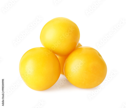 Fresh ripe yellow plums isolated on white