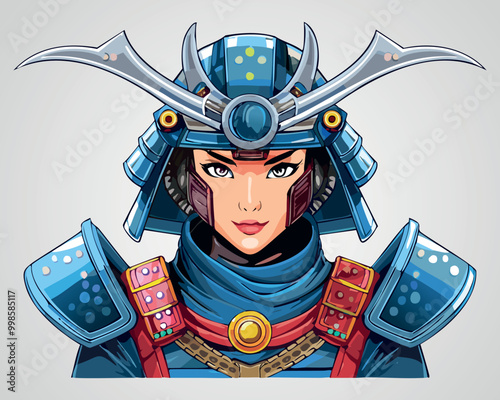 Samurai Warrior Illustration - Japanese Armor Art
