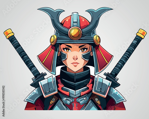 Samurai Warrior Illustration - Japanese Armor Art