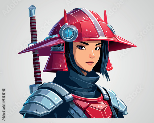 Samurai Warrior Illustration - Japanese Armor Art