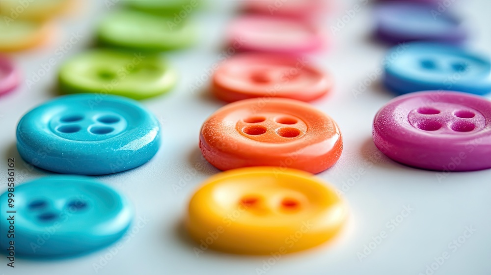 Close-up of colorful candy buttons lined up on paper, their vibrant dots forming a playful, joyful pattern Close-up of colorful candy buttons lined up on paper, their vibrant dots forming a playful, joyful pattern