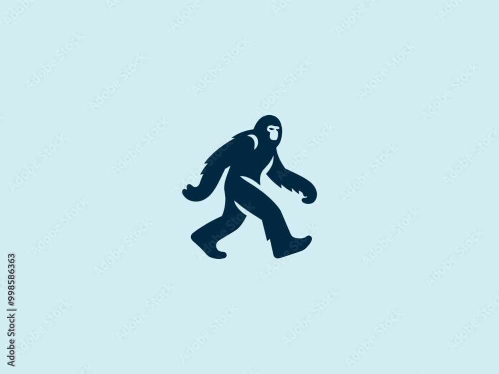 Fototapeta premium Yetty, bigfoot walking. simple vector isolated illustration, emblem, logo, sign. Monochrome, blue color