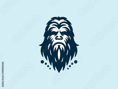 Yetty, bigfoot head. simple vector isolated illustration, emblem, logo, sign. Monochrome, blue color photo