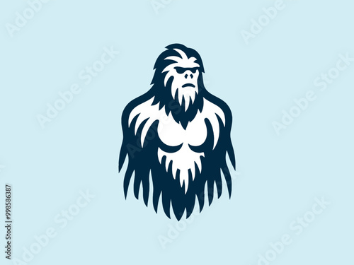 Yetty, bigfoot. simple vector isolated illustration, emblem, logo, sign. Monochrome, blue color