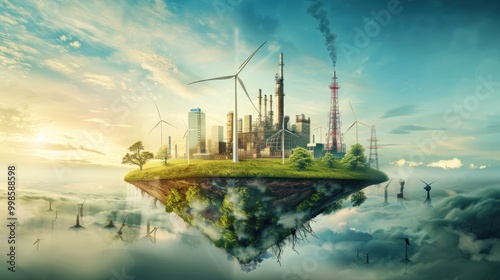 Future factory plant and energy industry concept in creative graphic design Oil