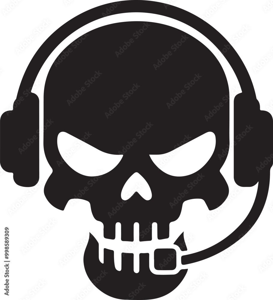 Headphones on a skeleton head vector image Headphones on a skeleton head vector image