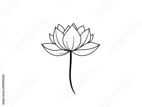 A minimalist lotus illustration using simple black lines, with no shading or colors, focusing on the clean, elegant form of the flower, perfect for a modern, subtle look photo