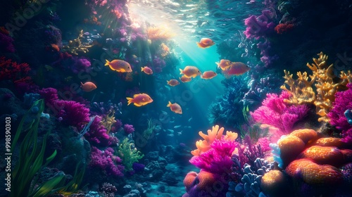 Vibrant Underwater Scene with Colorful Coral and Fish