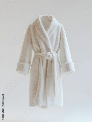 Luxurious Bathrobe Draped on Pristine White Background in Minimalist Studio Setting