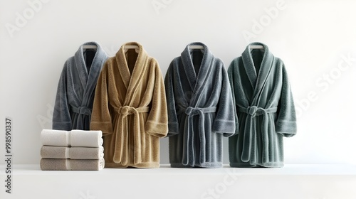 Lavish Velvet Bathrobes in Muted Hues on Clean White Surface