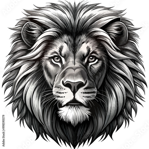 A majestic lion with a fierce expression and long flowing mane symbolizing strength and power