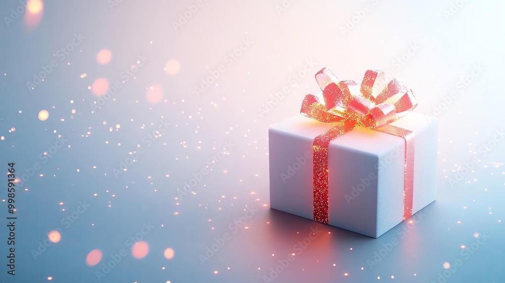 A beautifully wrapped gift box with a red ribbon, set against a soft, blurred background filled with sparkling lights, creating a festive atmosphere. A beautifully wrapped gift box with a red ribbon, set against a soft, blurred background filled with sparkling lights, creating a festive atmosphere.