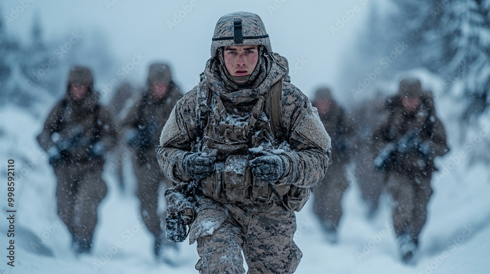 Fototapeta premium this Armed forces engaged in winter training, demonstrating endurance and discipline.